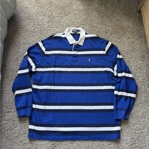 Polo Ralph Lauren Rugby Shirt Mens XLarge Striped White Blue Preppy Y2K VTG
